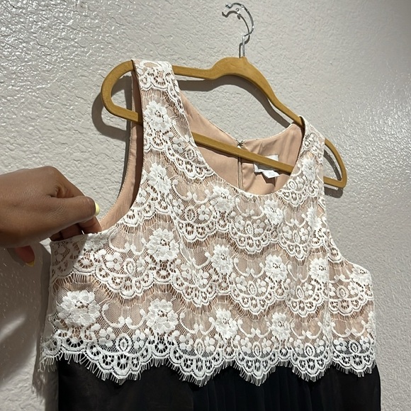 Jessica Simpson Tiered Dress Womens 14 Black Cream Lace Overlay Sleeveless Party - Picture 5 of 9